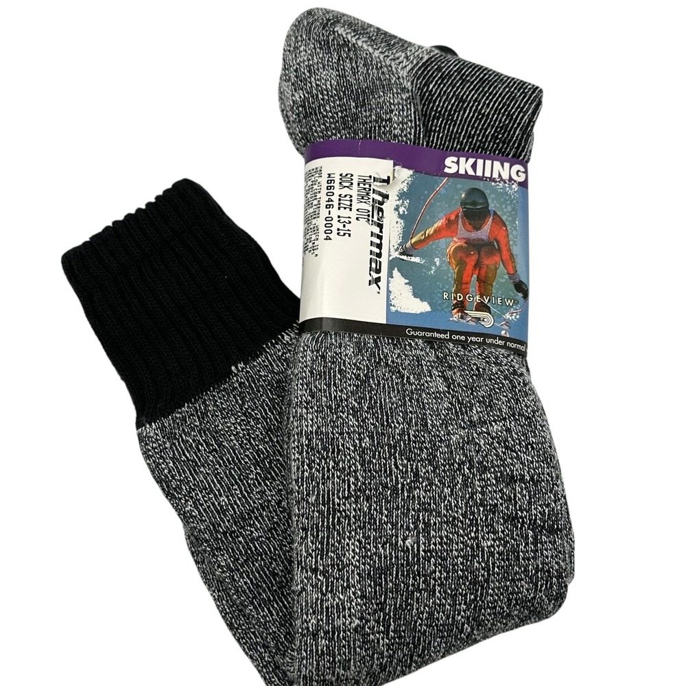 Thermax Skiing Thermal OTC Socks Size 13-15 Black Gray Over the Calf NWT NEW
